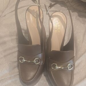 Gucci Horsebit  Brown Leather Slingback Platform